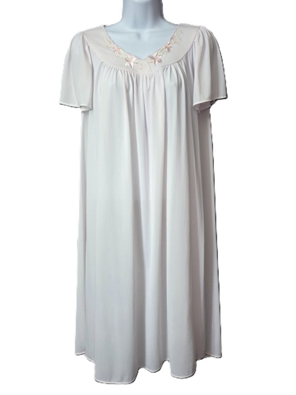 Miss Elaine Traditional Satin Nightgown S Nylon Embroider Flower Sheer Pale Pink